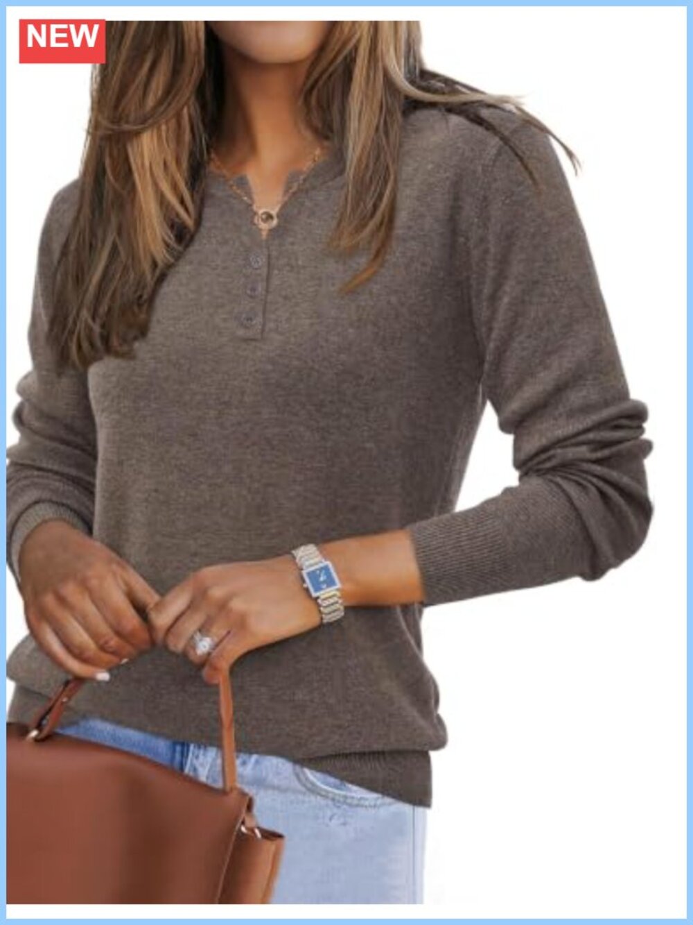 V-Neck Long-Sleeve Wool Blend Pullover Sweater Relaxed Fit
